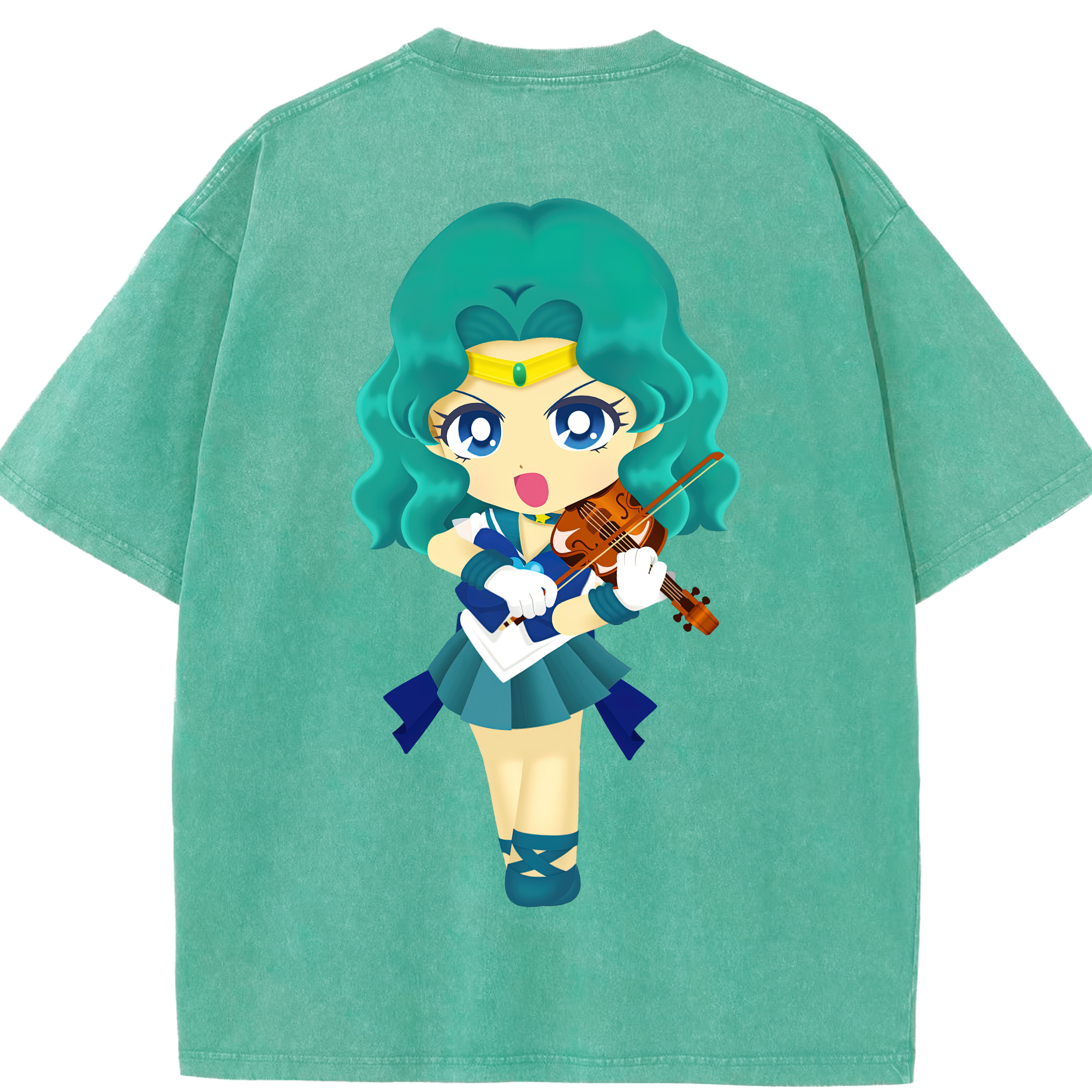 （画像用） 美少女戦士セーラームーン 海王 みちる（かいおう みちる） Sailor Moon Kaiou Michiru 綿100% ヴィンテージ風 半袖Tシャツ（背面プリント）
